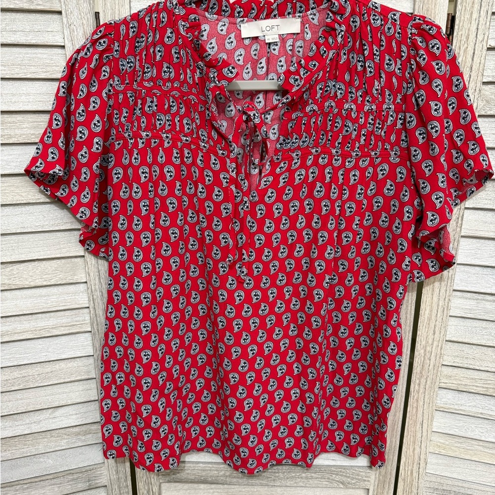 LOFT Red and Black Patterned Blouse